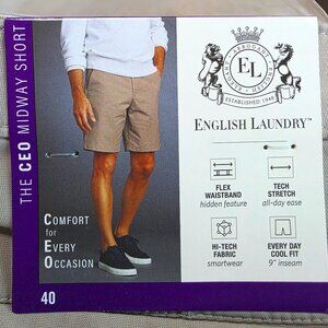 English Laundry CEO Midway Flex Stretch Shorts 9" Inseam Men's Size 40 Tan